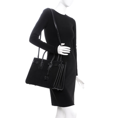 Saint Laurent Suede Crocodile Embossed Small Sac De Jour Black 2 of 11