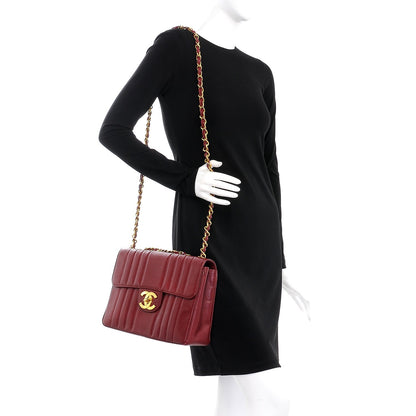 Chanel Caviar Vertical Quilt Jumbo Flap Dark Red 2 of 21
