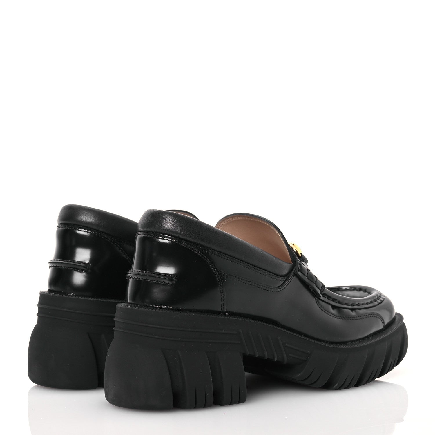 Gucci Magnum Calfskin Nappa Samoa Womens Horsebit Platform Chunky Lug Sole 40mm Loafers 40.5 Black 4 of 12