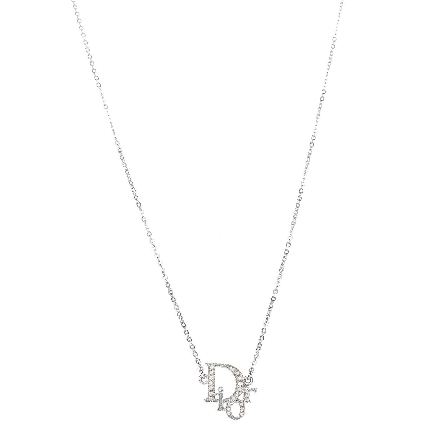 Christian Dior Crystal Logo Necklace Silver 1 of 5