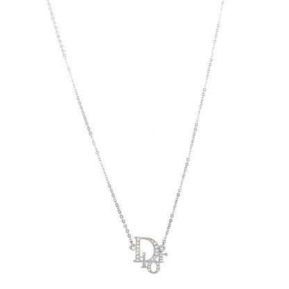 Christian Dior Crystal Logo Necklace Silver 1 of 5