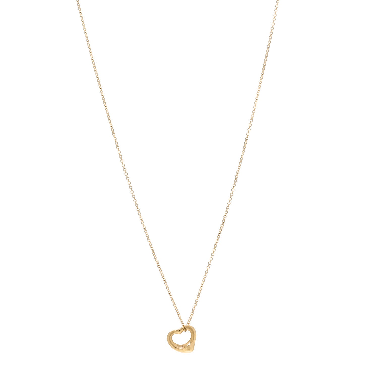 Tiffany 18K Yellow Gold 11mm Elsa Peretti Open Heart Pendant Necklace 1 of 7