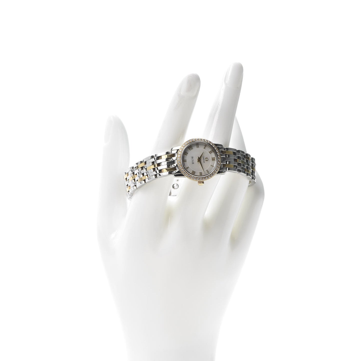 Stainless Steel 18K Yellow Gold Diamond Bezel Mother of Pearl 22mm De Ville Prestige Quartz Watch 4375.75.00