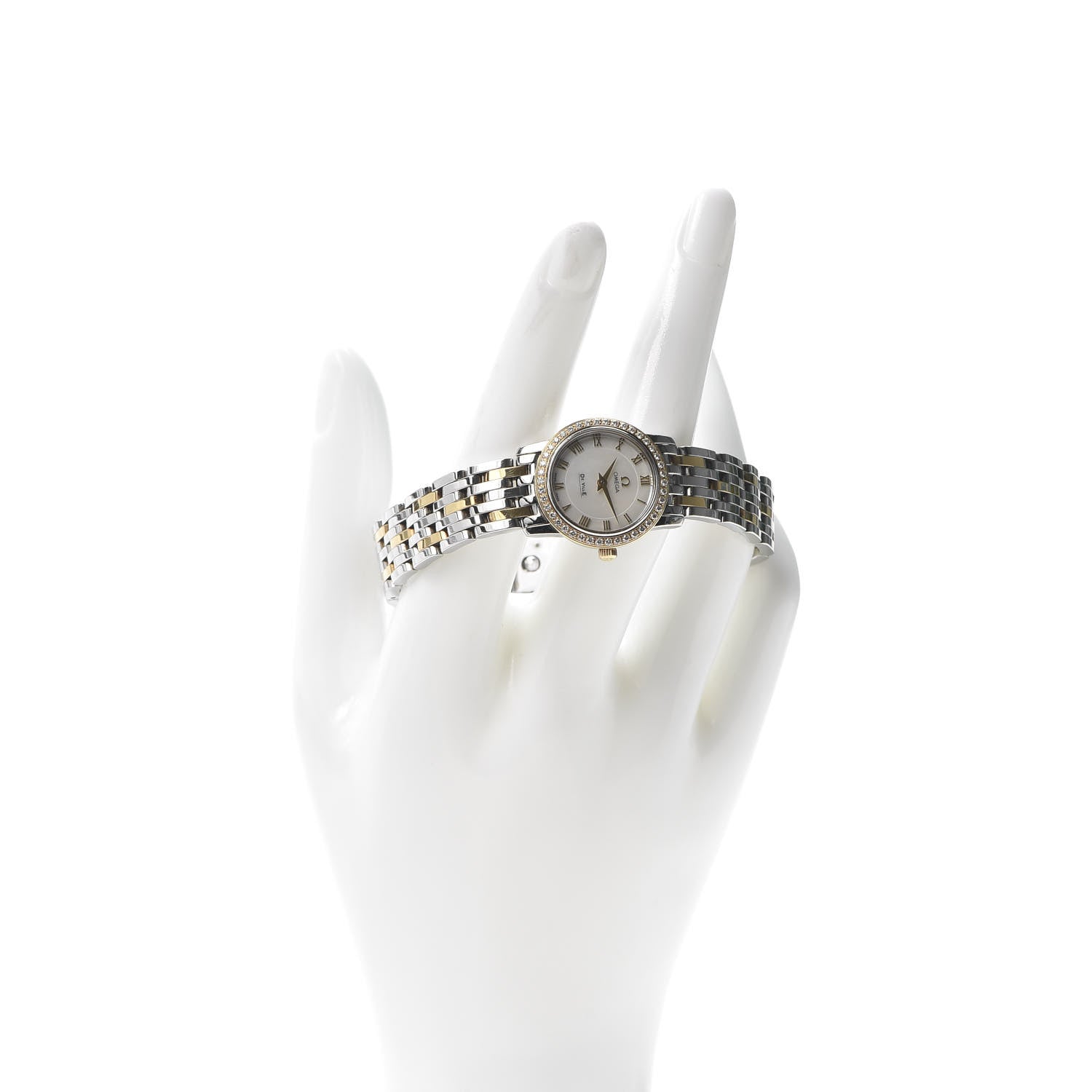 Omega Stainless Steel 18K Yellow Gold Diamond Bezel Mother of Pearl 22mm De Ville Prestige Quartz Watch 4375.75.00 2 of 7