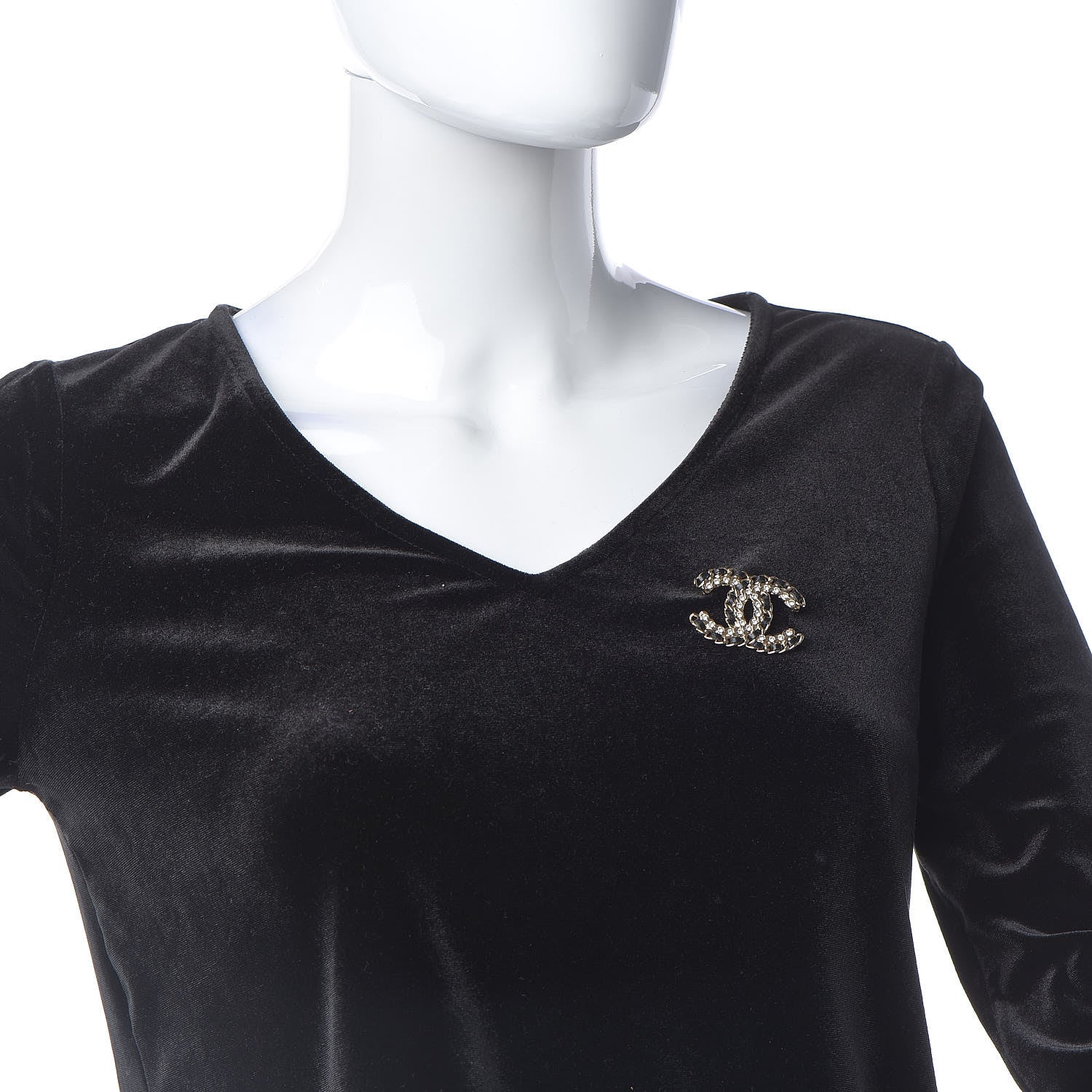 Chanel Lambskin Crystal CC Brooch Black Gold 2 of 5