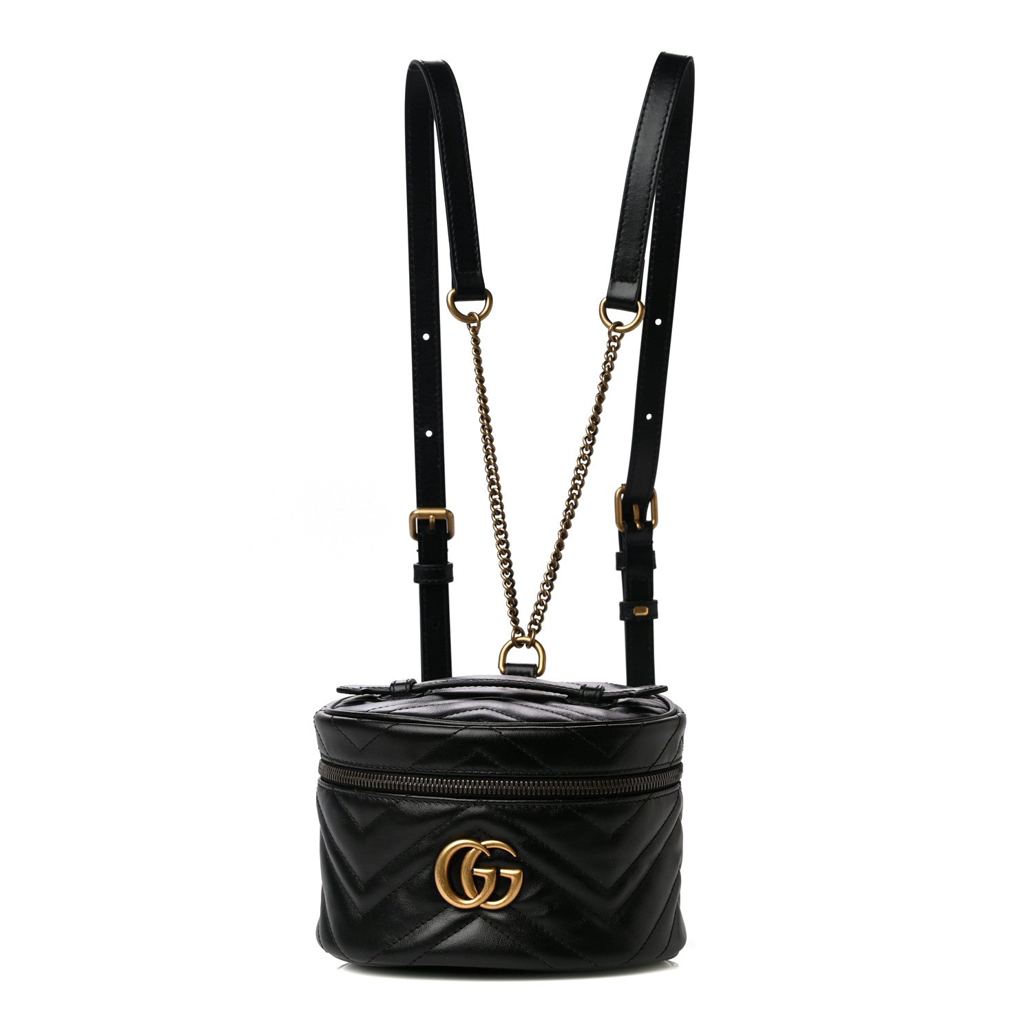 Gucci Calfskin Matelasse Mini GG Marmont Round Backpack Black 1 of 8