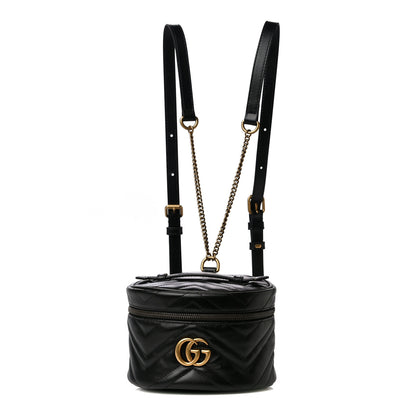 Gucci Calfskin Matelasse Mini GG Marmont Round Backpack Black 1 of 8