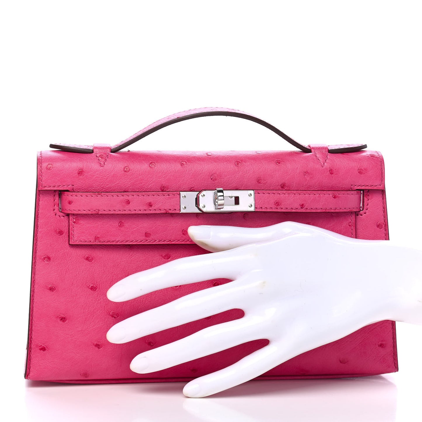 Ostrich Kelly Pochette Rose Tyrien