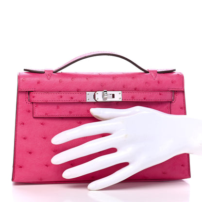 Hermes Ostrich Kelly Pochette Rose Tyrien 2 of 8