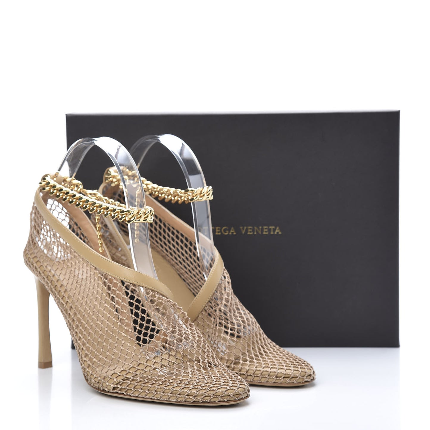 Mesh Nappa Chunky Chain Sandals 39.5 Beige Pony