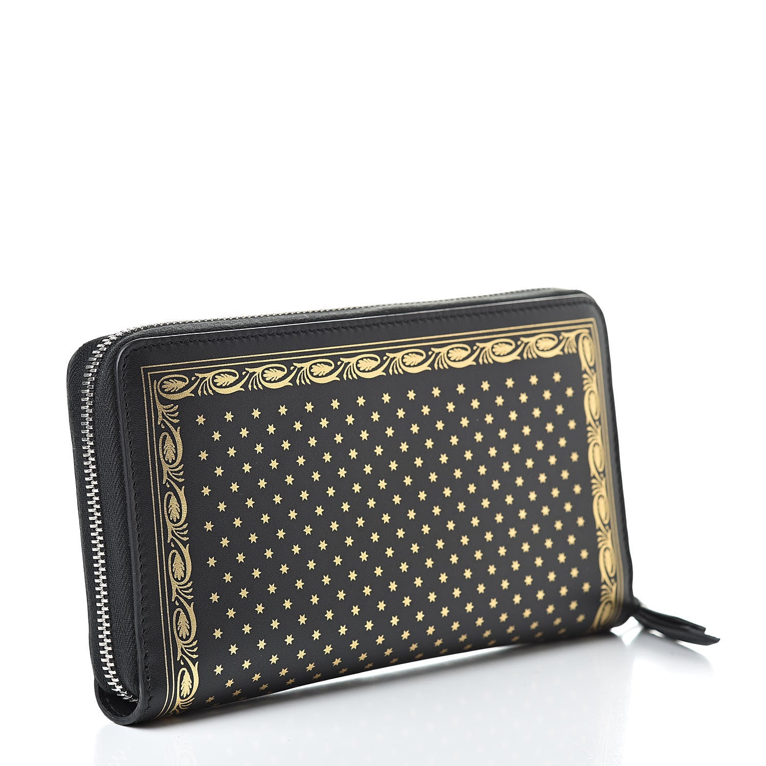 Gucci X SEGA Calfskin GUCCY Stars Zip Around Wallet Black Gold 3 of 8