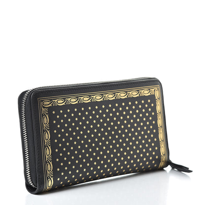 Gucci X SEGA Calfskin GUCCY Stars Zip Around Wallet Black Gold 3 of 8