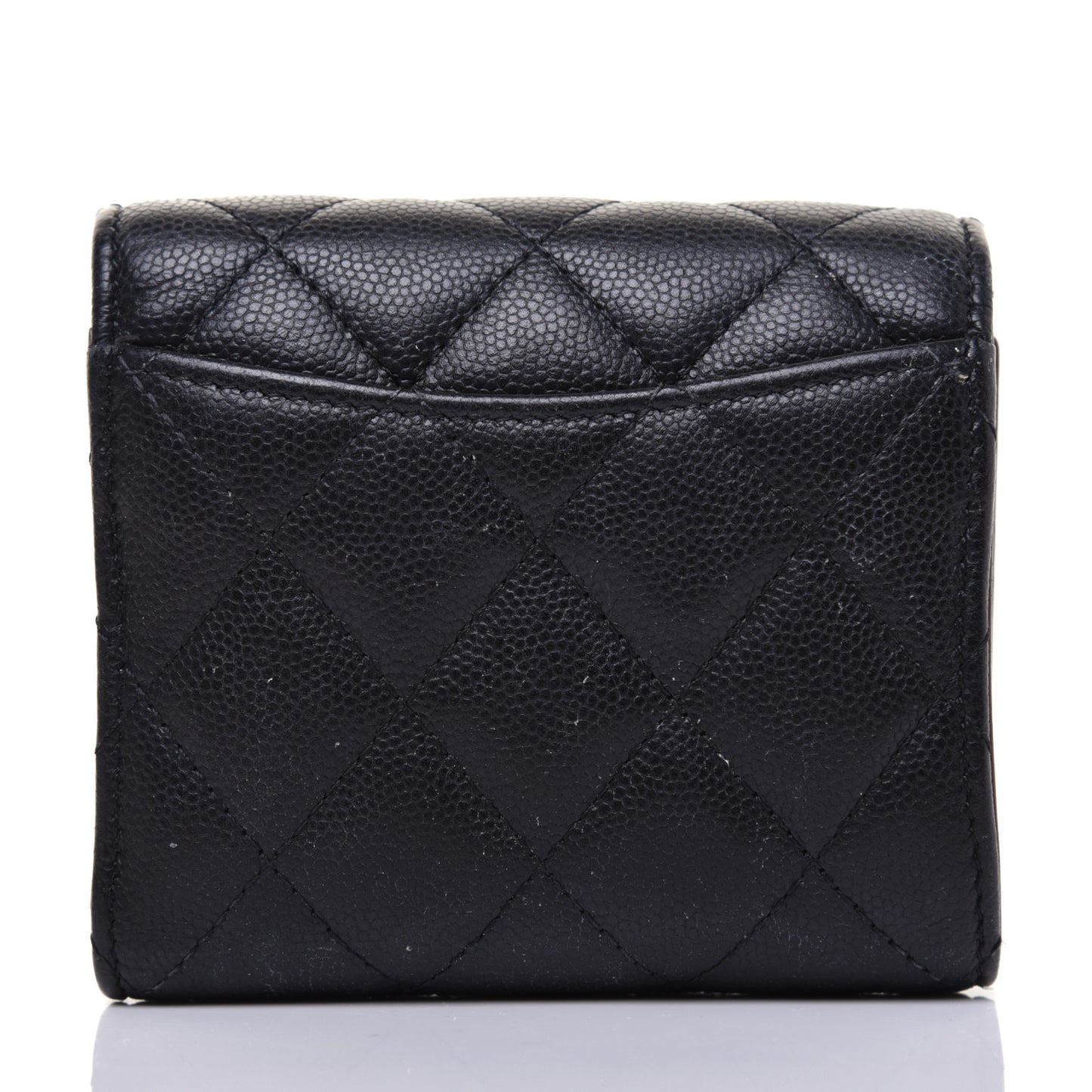 Caviar Quilted Compact Flap Wallet Black