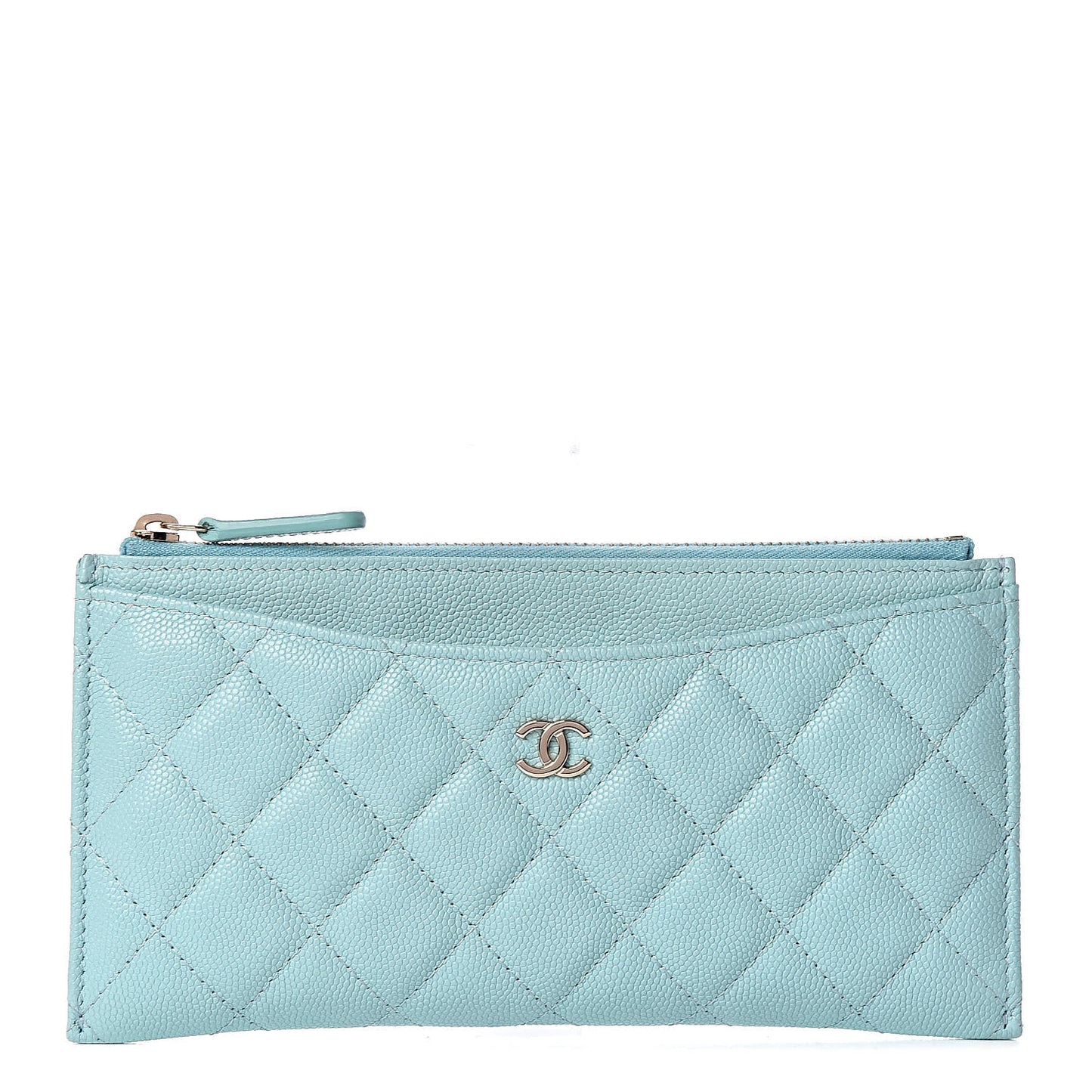 Caviar Quilted Classic Zip Pouch Light Blue