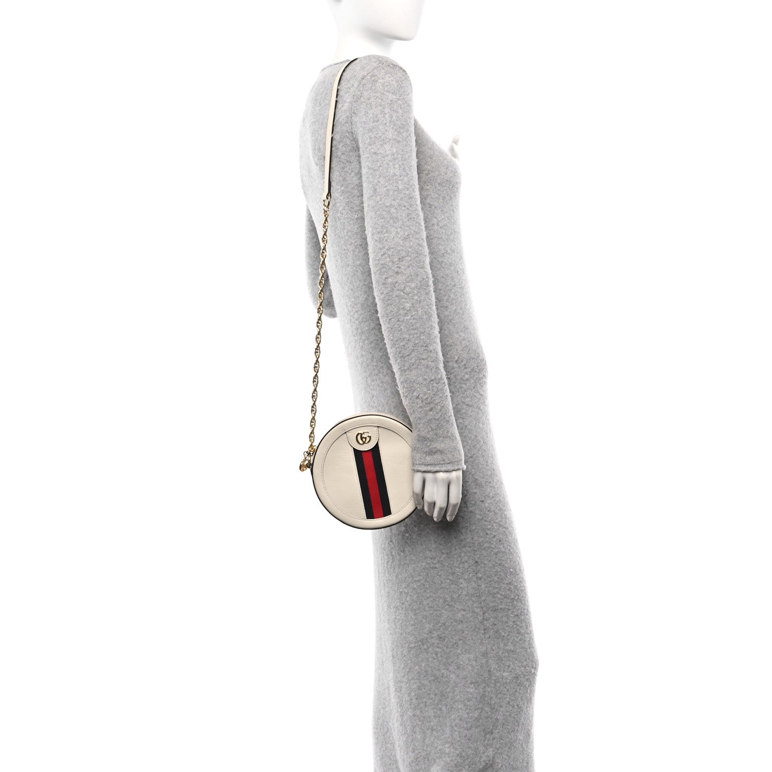 Gucci Textured Calfskin Web Mini Ophidia Round Shoulder Bag Mystic White 2 of 10