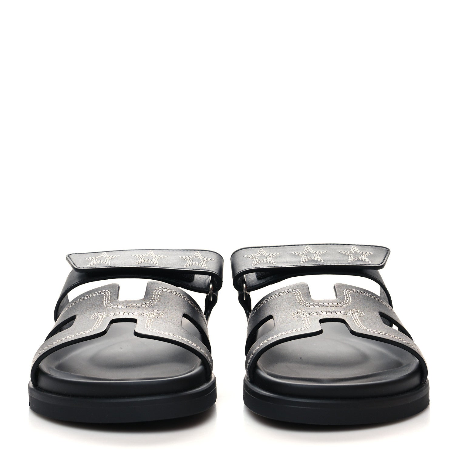 Hermes Stars Calfskin Womens Chypre Sandals 37.5 Black 2 of 8