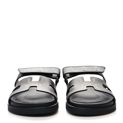 Hermes Stars Calfskin Womens Chypre Sandals 37.5 Black 2 of 8