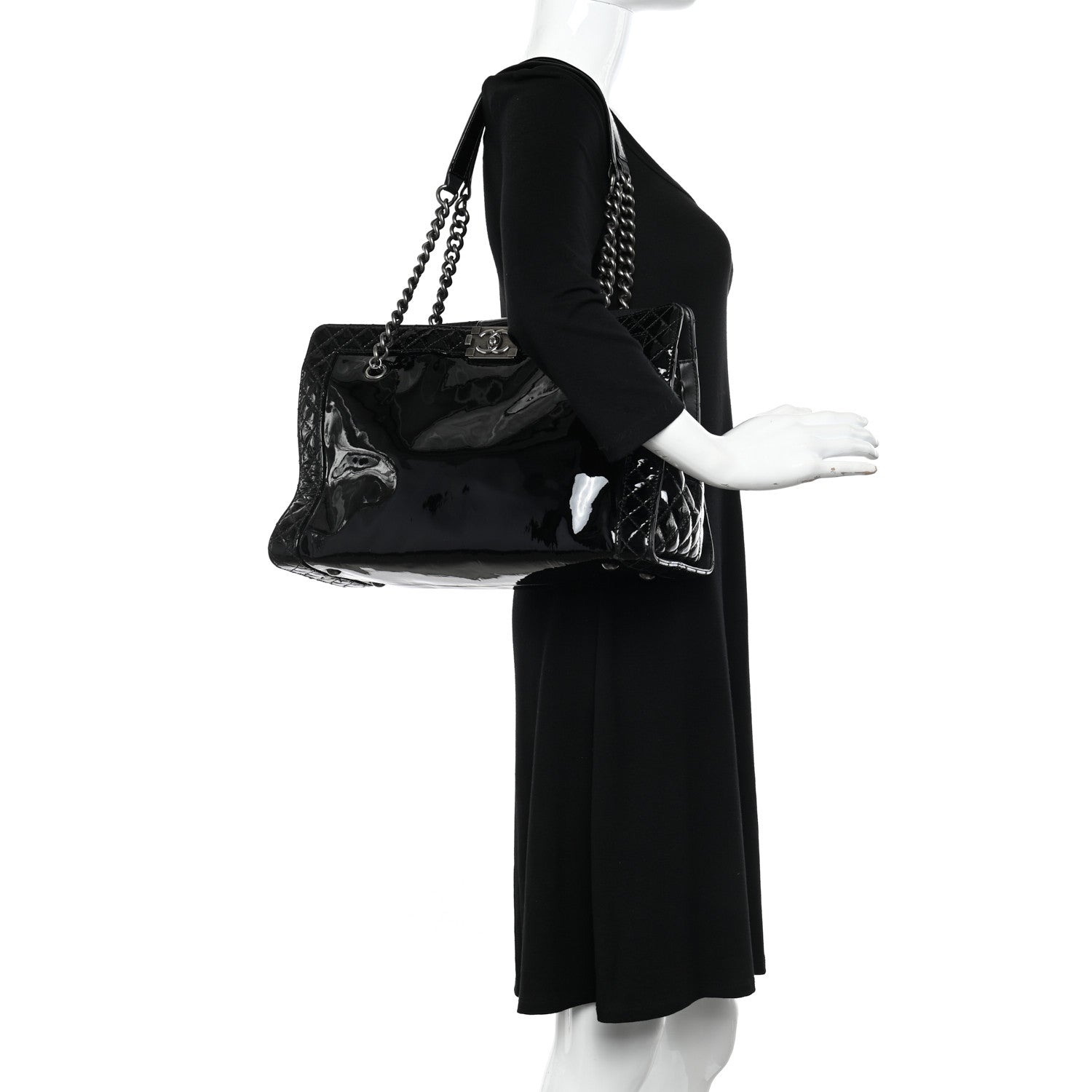 Chanel Patent Quilted Reverso Boy Tote Black 2 of 11
