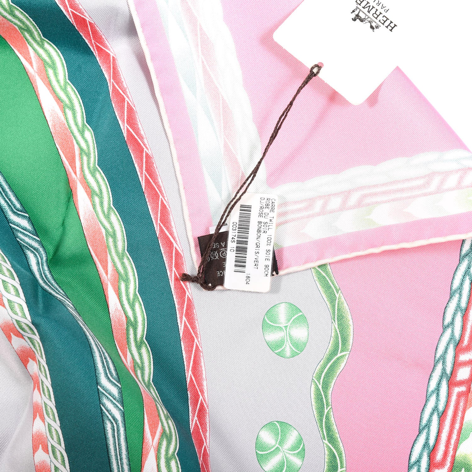 Hermes Silk Robe Du Soir Scarf 90 Rose Bonbon Gris Vert 3 of 3