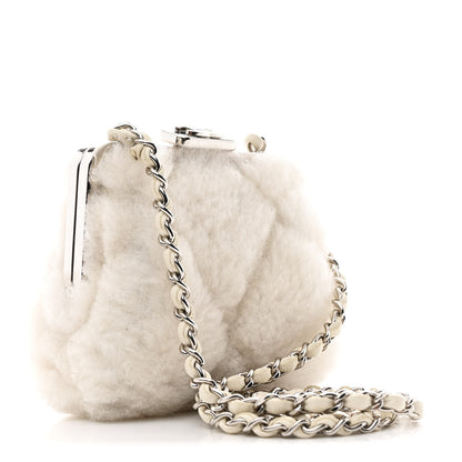 Chanel Shearling Sheepskin Lambskin Quilted Clutch With Chain White 3 of 10