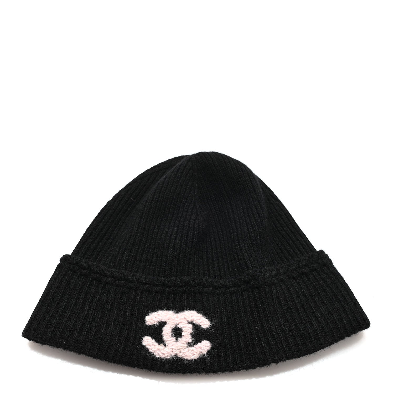 Chanel Cashmere Silk CC Beanie Hat Black Pink 1 of 5