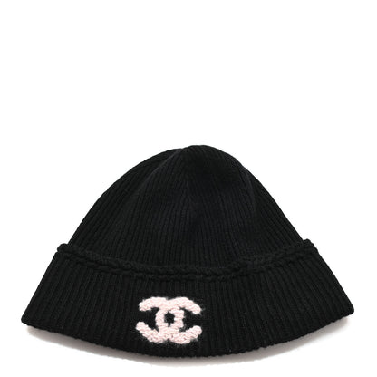 Chanel Cashmere Silk CC Beanie Hat Black Pink 1 of 5