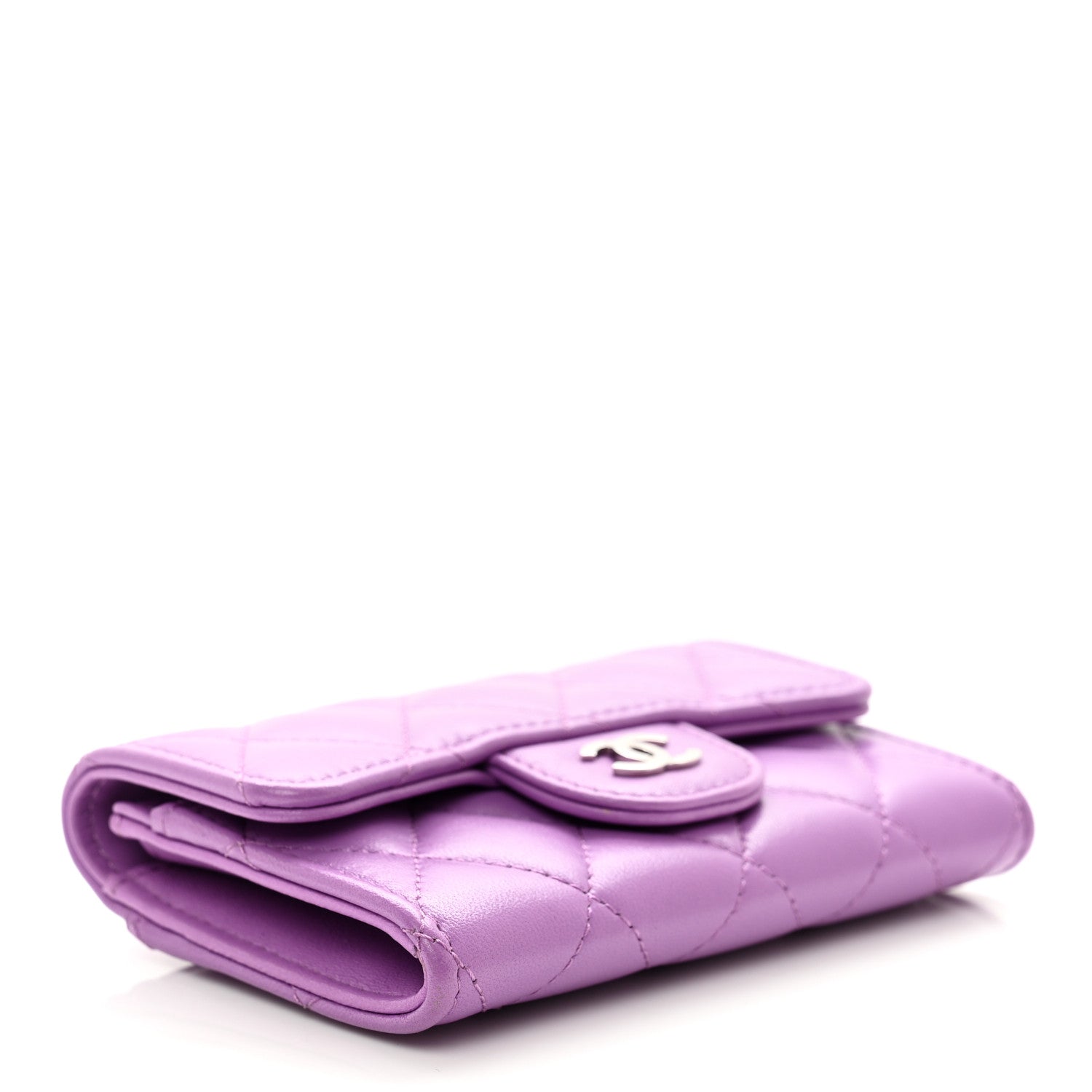 Chanel Lambskin Quilted Flap Card Holder Wallet Purple 4 of 8