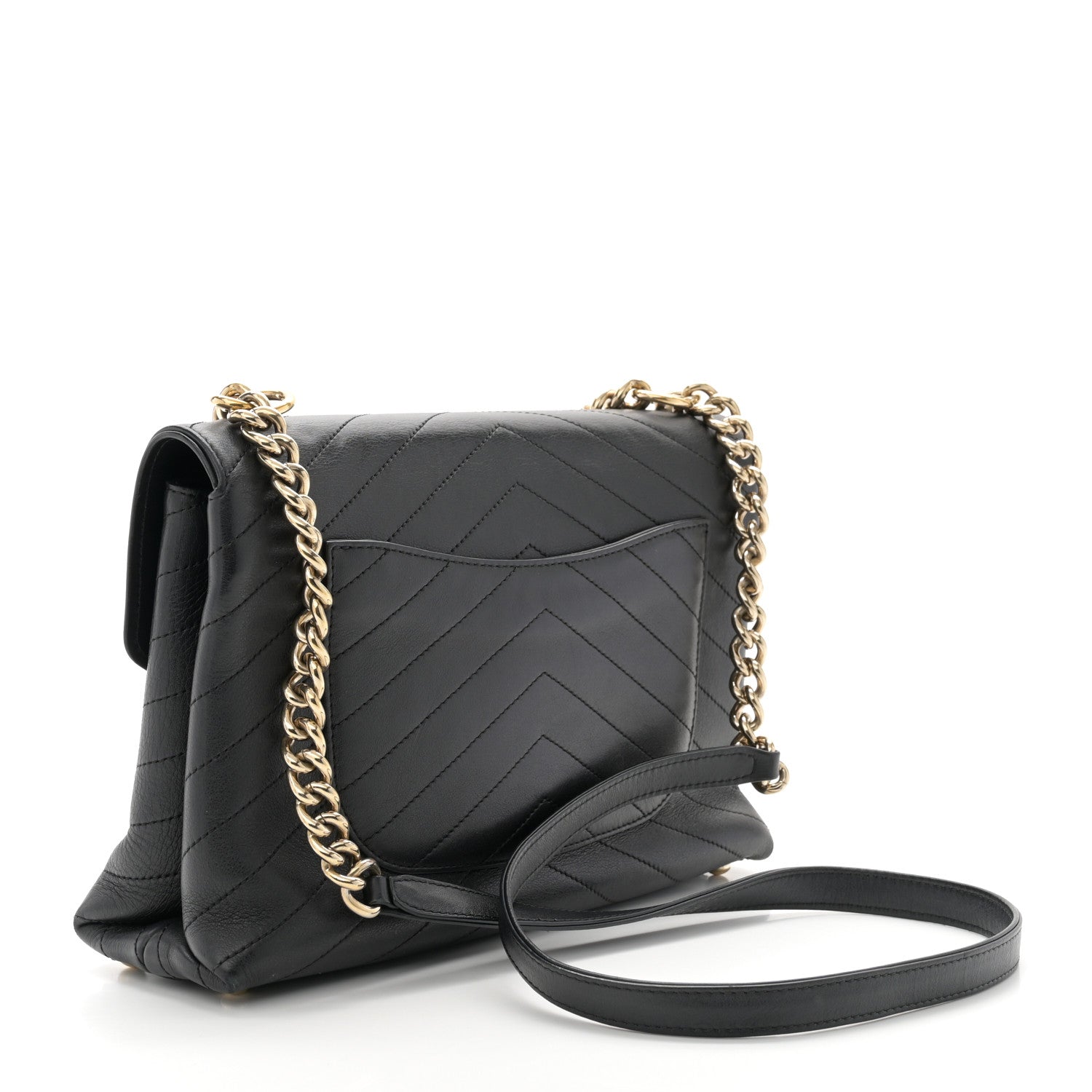 Chanel Calfskin Chevron Stitched Medium Coco Flap Bag Black 3 of 10