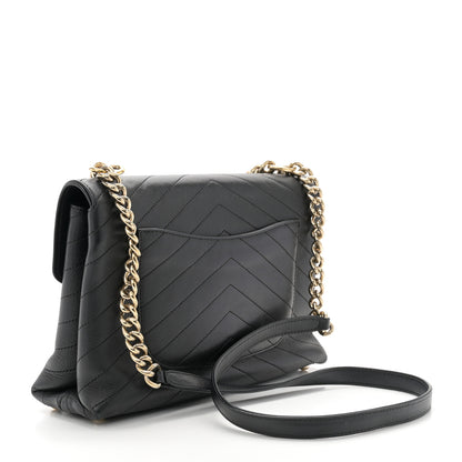 Chanel Calfskin Chevron Stitched Medium Coco Flap Bag Black 3 of 10