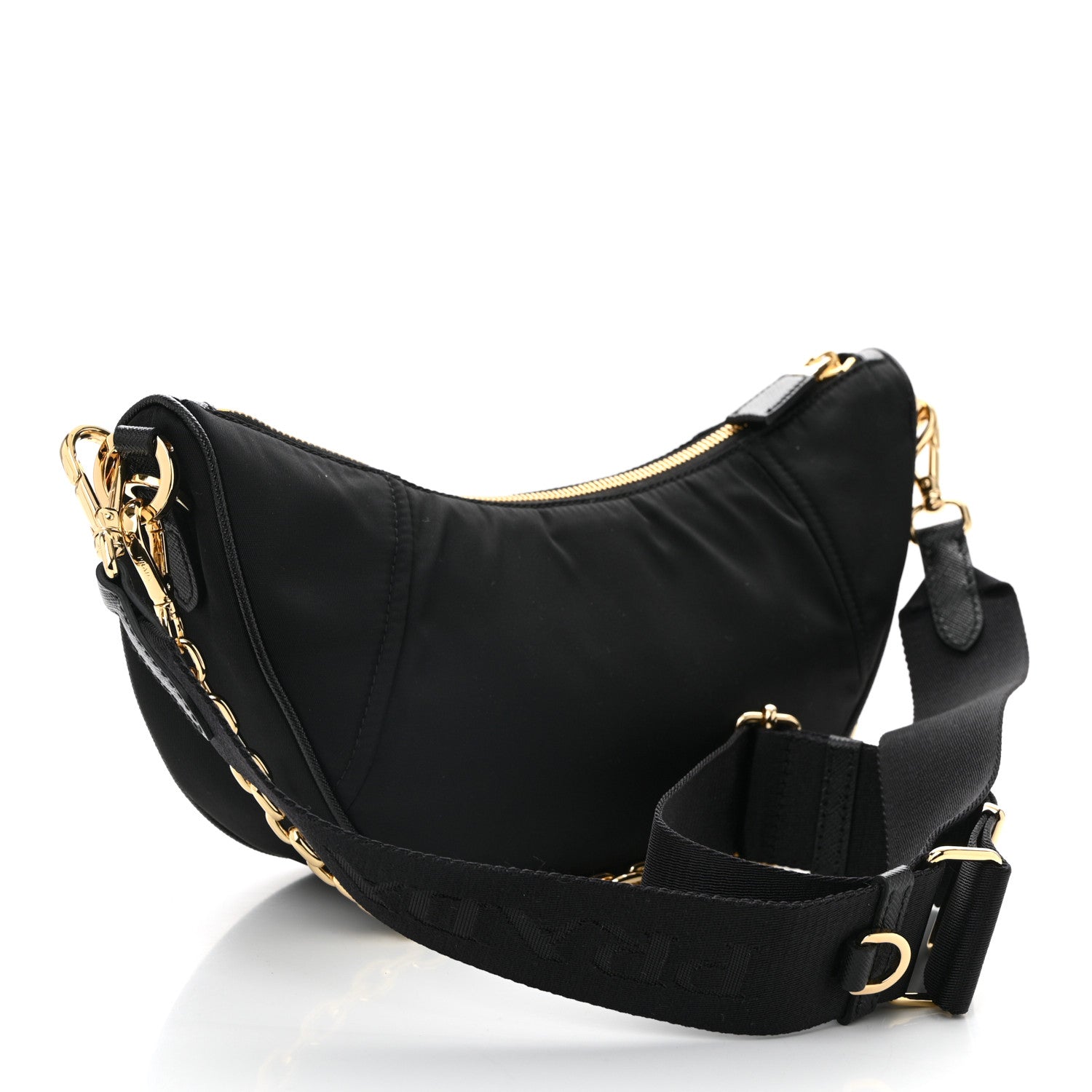Prada Re-Nylon Saffiano Demi-lune Shoulder Bag Black 3 of 10