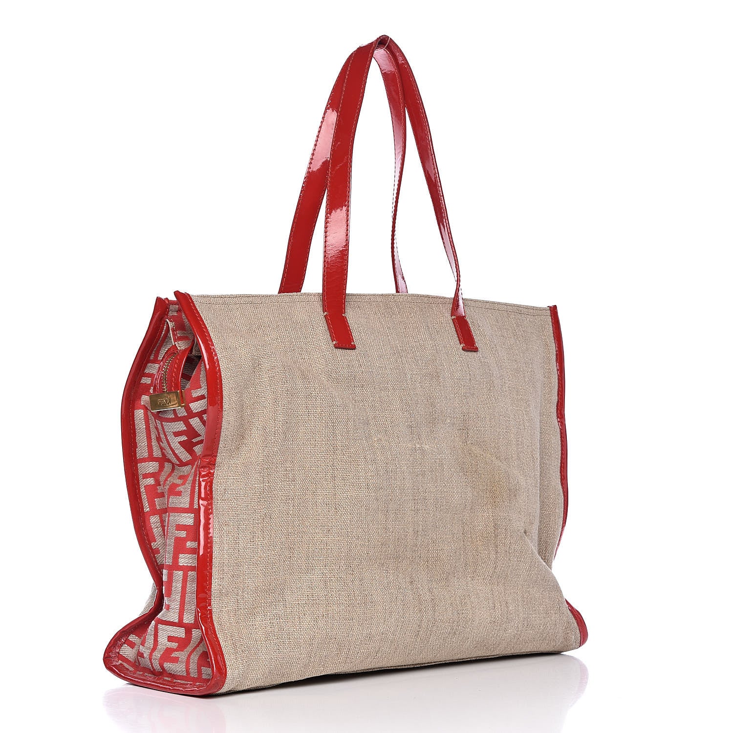Fendi Linen Patent FF Shopping Tote Fragola 3 of 12