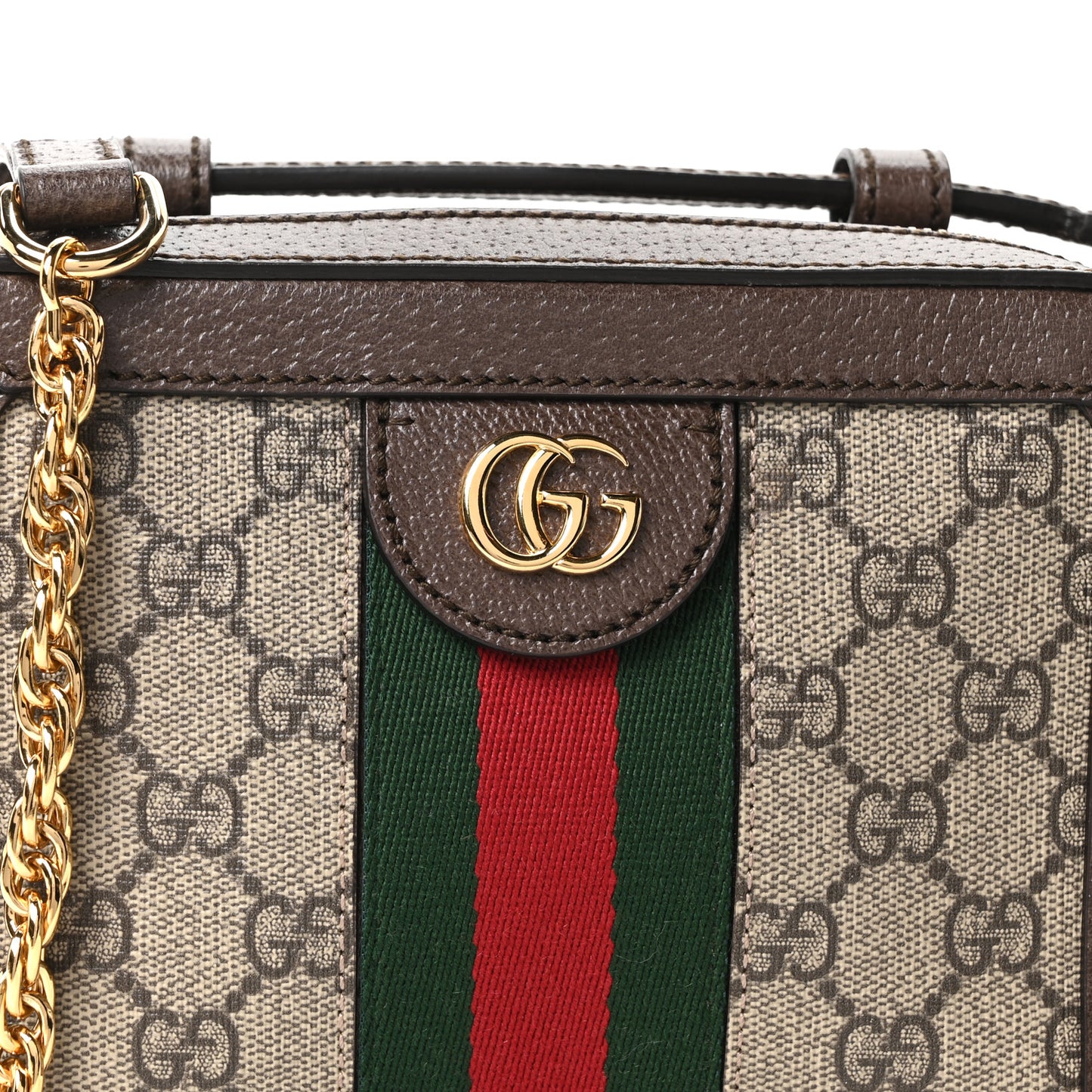 GG Supreme Monogram Mini Ophidia Top Handle Shoulder Bag Brown