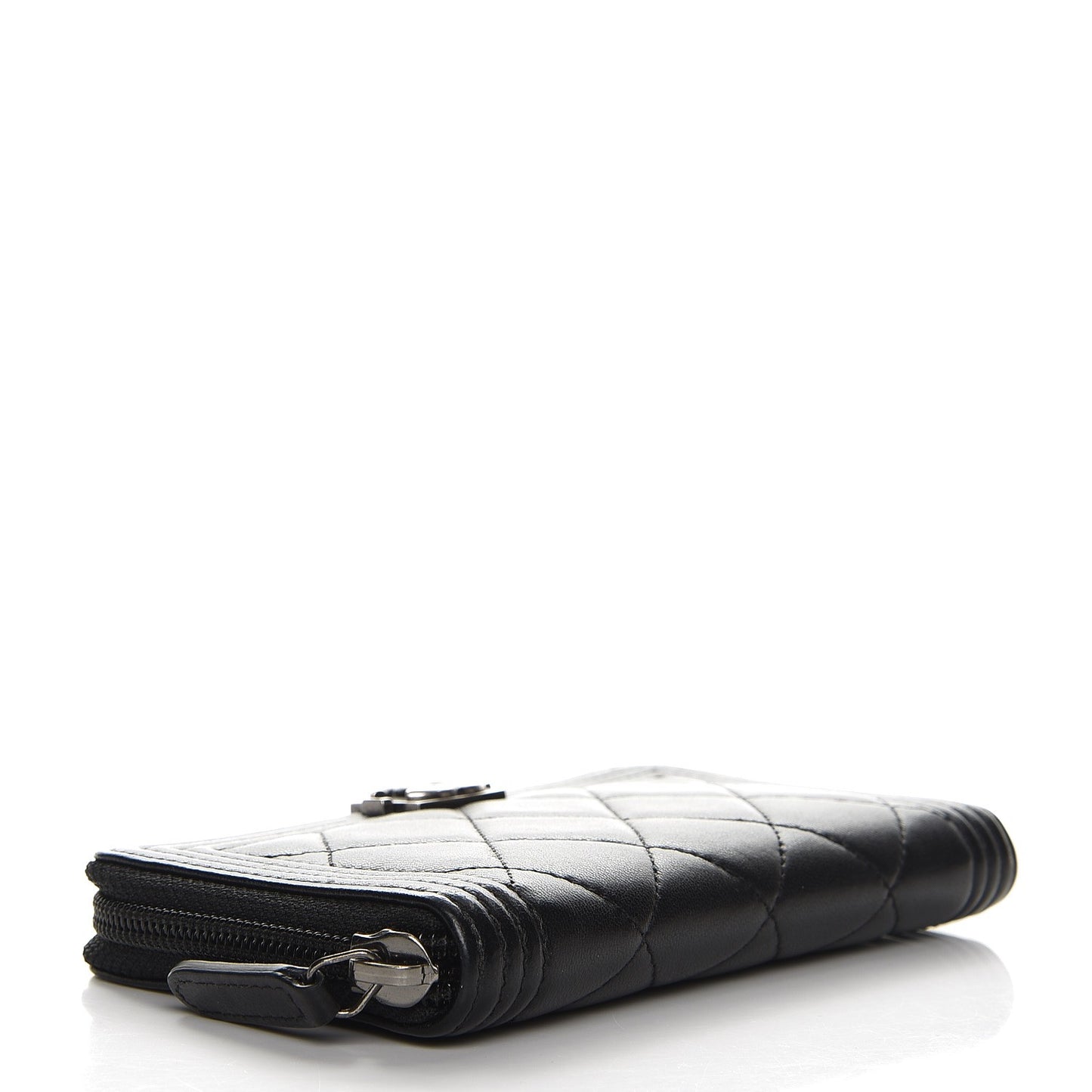 Lambskin Quilted Small Boy Zip Around Wallet Black