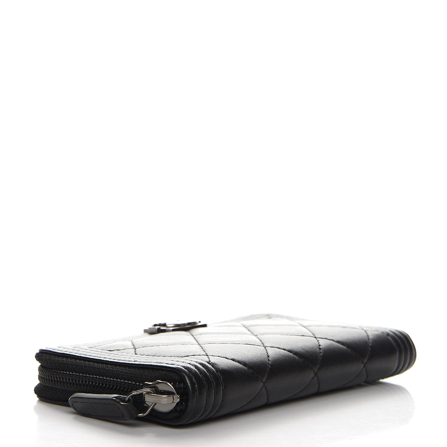 Chanel Lambskin Quilted Small Boy Zip Around Wallet Black 4 of 9