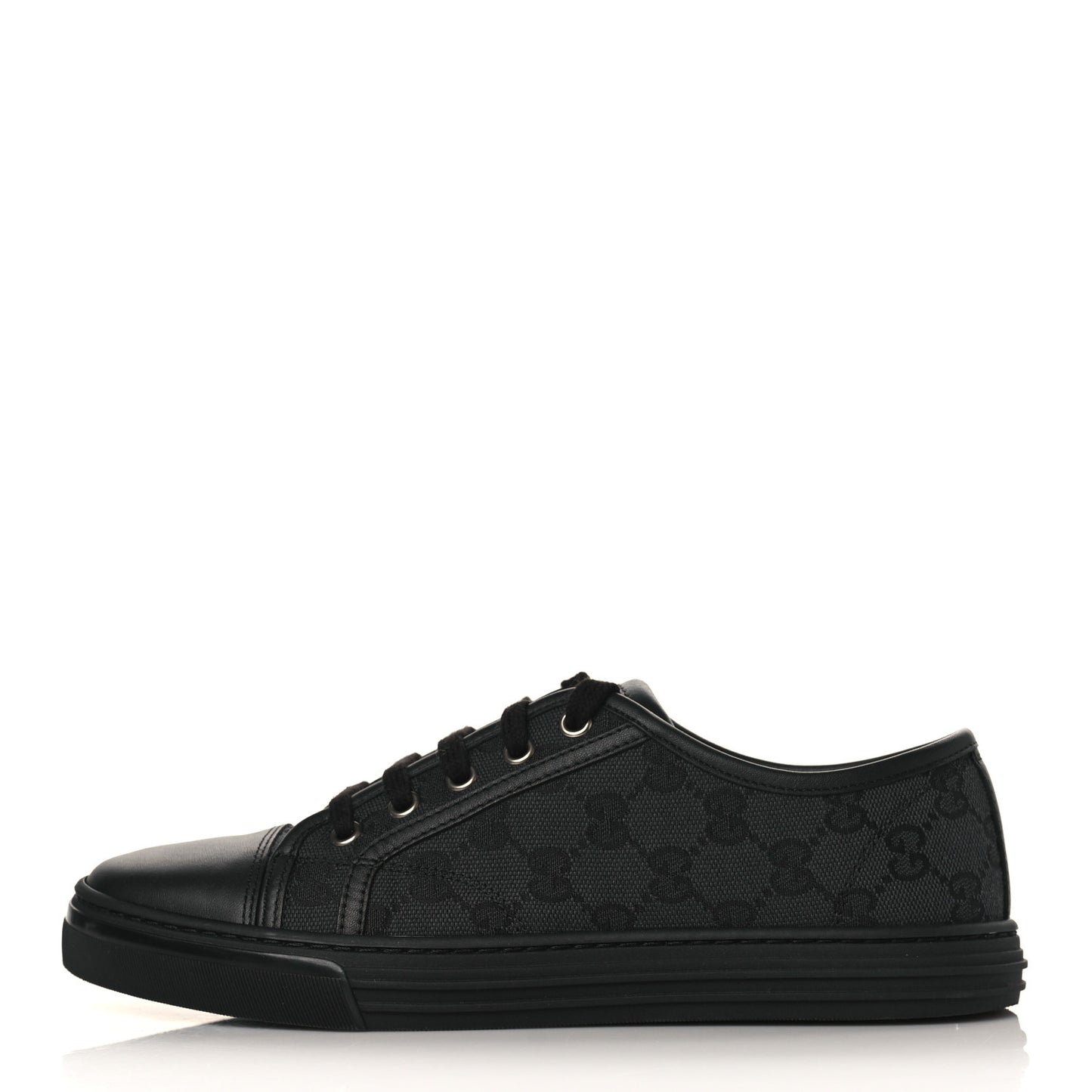 GG Monogram Calfskin Womens Low Top Sneakers 37.5 Piombo Black