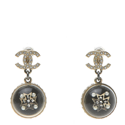 Chanel Resin Crystal CC Drop Earrings Gold Black 1 of 4