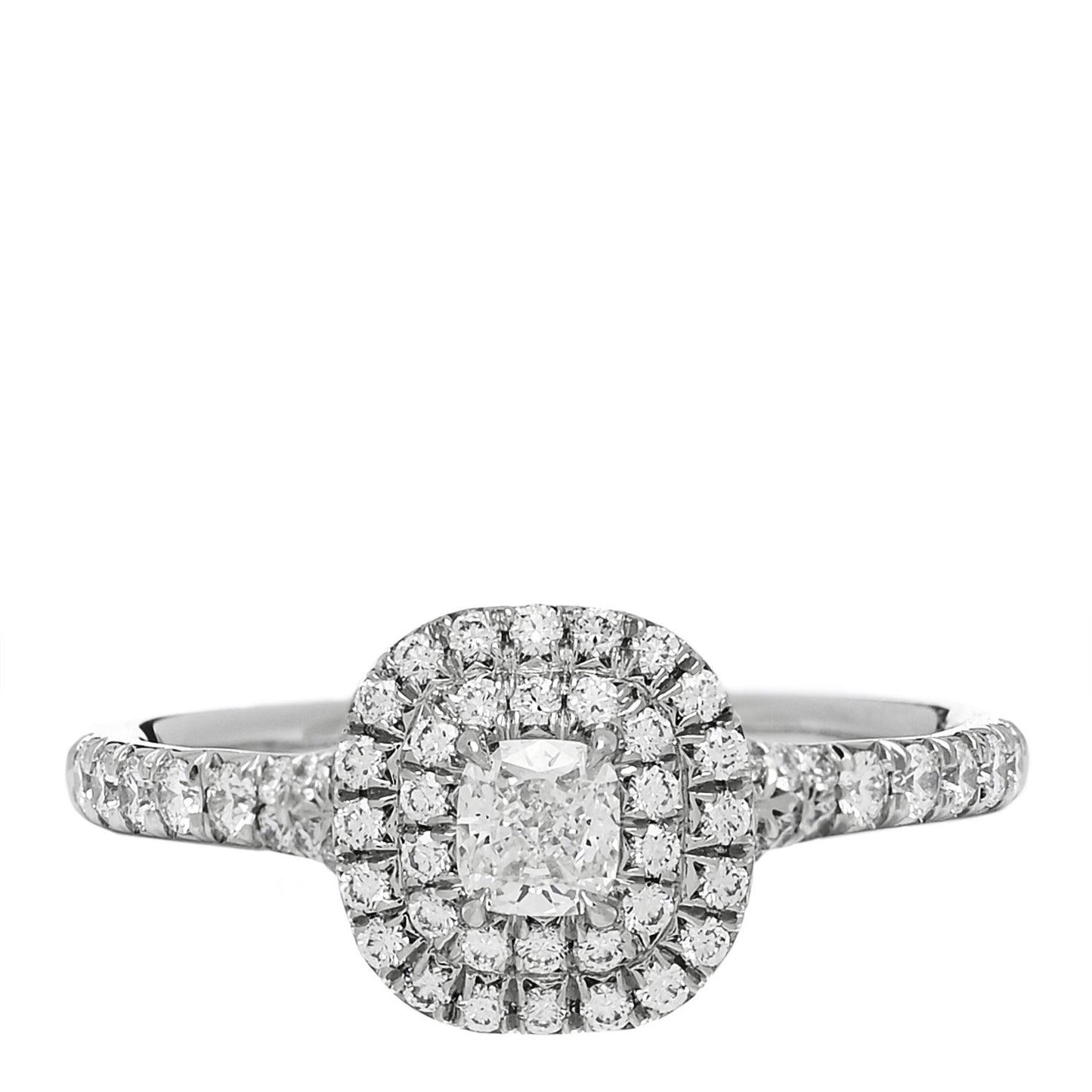 Platinum Diamond .15ct Soleste Cushion Cut Double Halo Engagement Ring 52 6