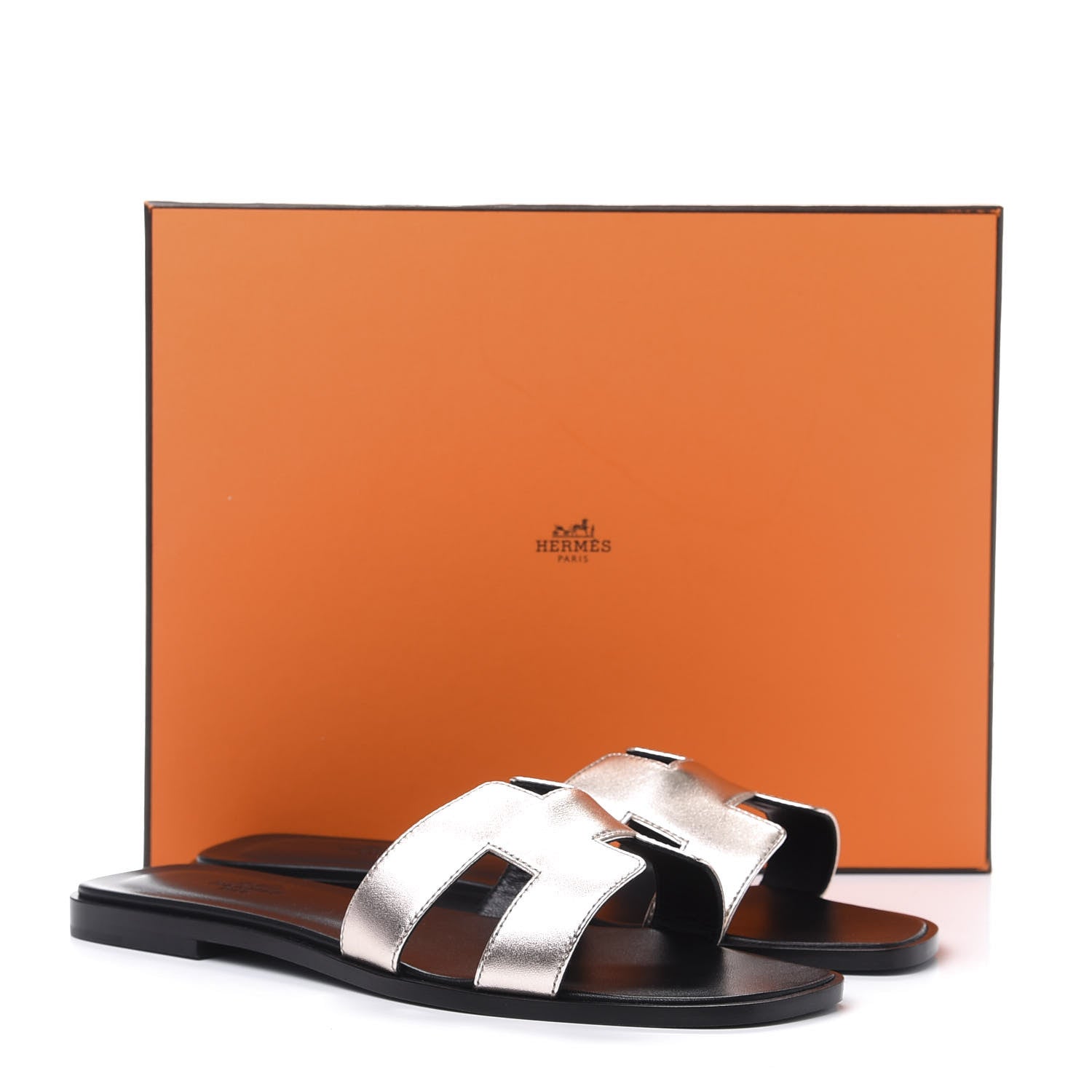 Hermes Metallic Calfskin Oran Sandals 39.5 Rose Dore 9 of 9