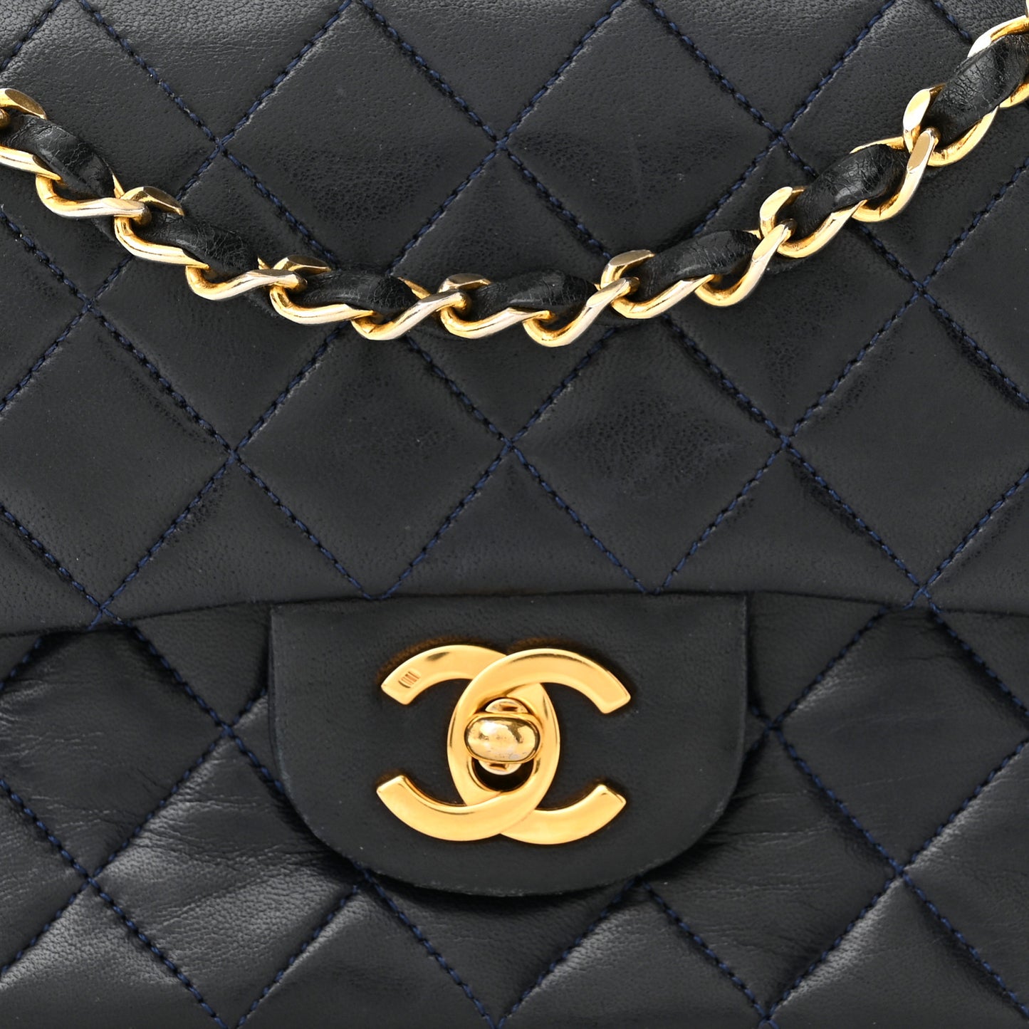 Lambskin Quilted Small Double Flap Navy