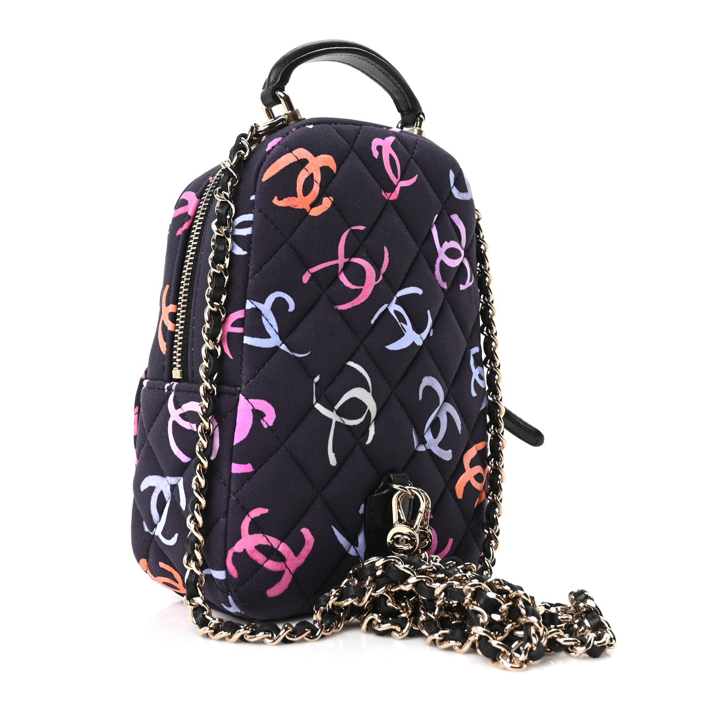 Printed Fabric Quilted CC Mini Classic Backpack Black Multicolor