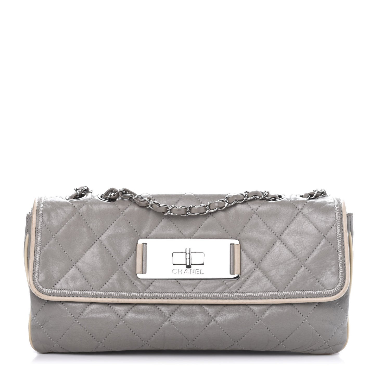 Lambskin East West Mademoiselle Flap Grey