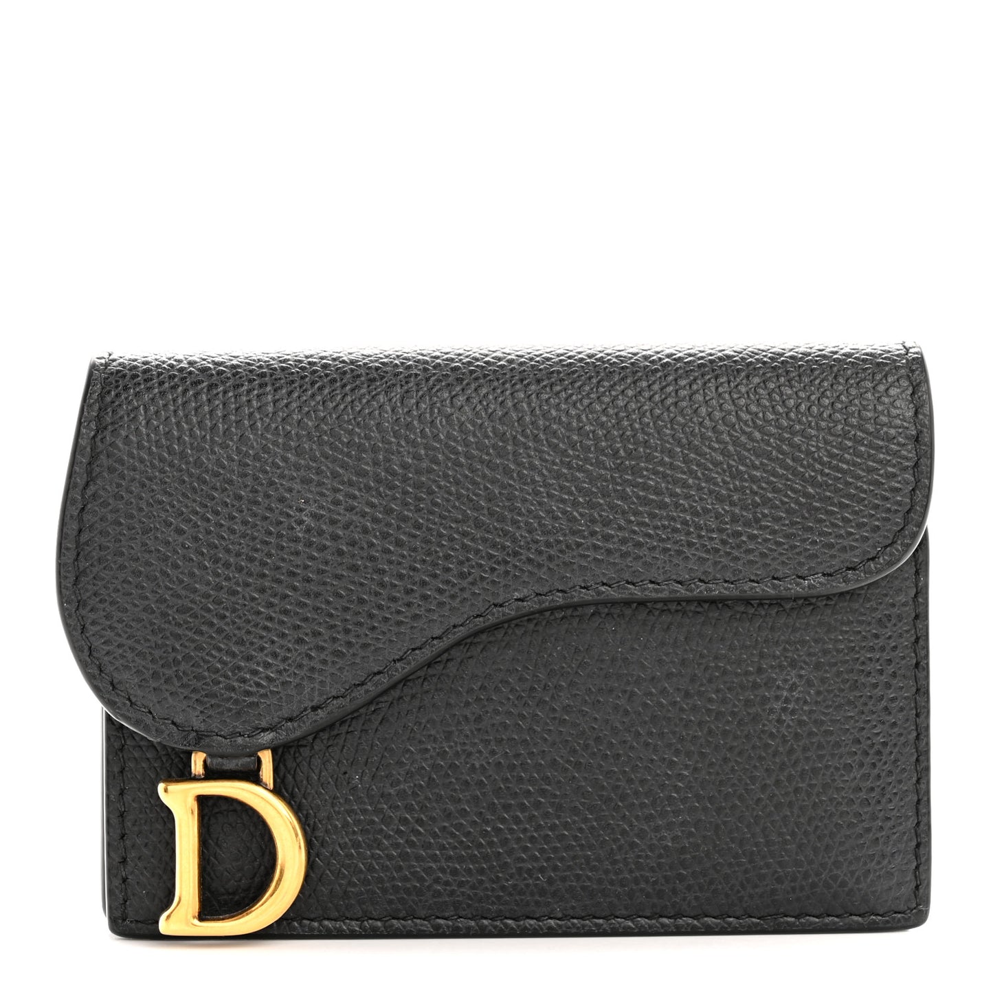 Grained Calfskin Saddle Card Holder Black