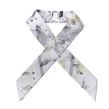 Hermes Silk Ex-Libris Les Parisie Twilly Gris Perle Jaune Soufre 1 of 4