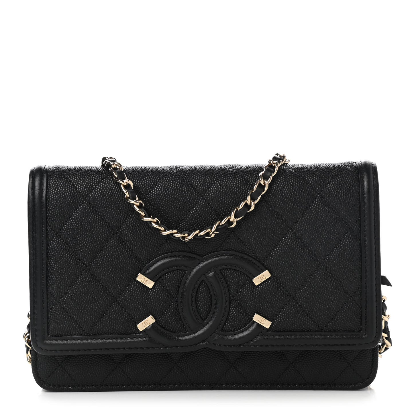 Caviar Quilted CC Filigree Wallet On Chain WOC Black