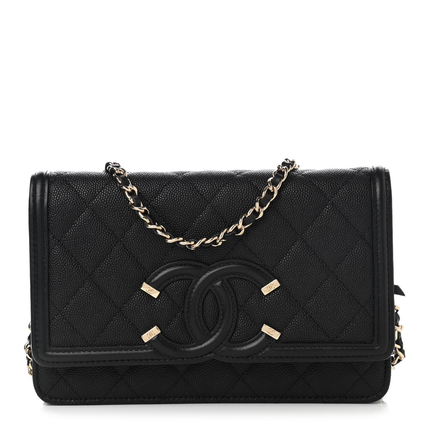 Chanel Caviar Quilted CC Filigree Wallet On Chain WOC Black 1 of 14