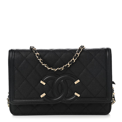 Chanel Caviar Quilted CC Filigree Wallet On Chain WOC Black 1 of 14