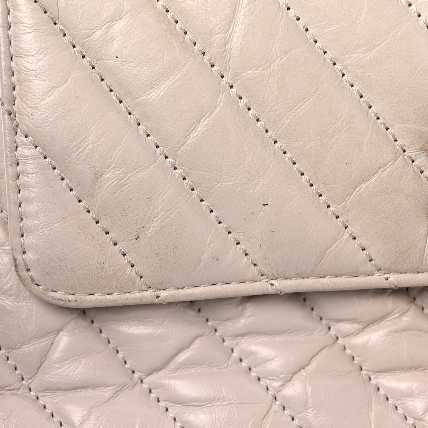 Aged Calfskin Chevron Quilted Mini Coco Handle Flap Ivory