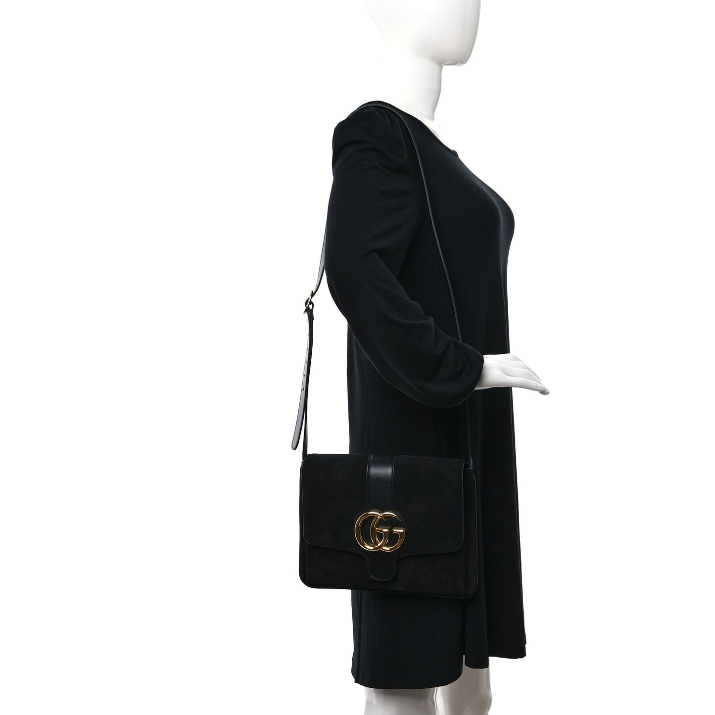 Suede Medium Arli Flap Shoulder Bag Black