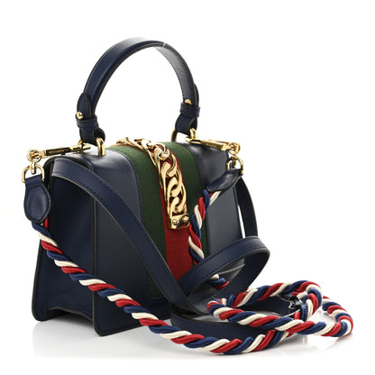 Gucci Vitello Fontanella Web Mini Sylvie Top Handle Bag Blue Agata 3 of 10
