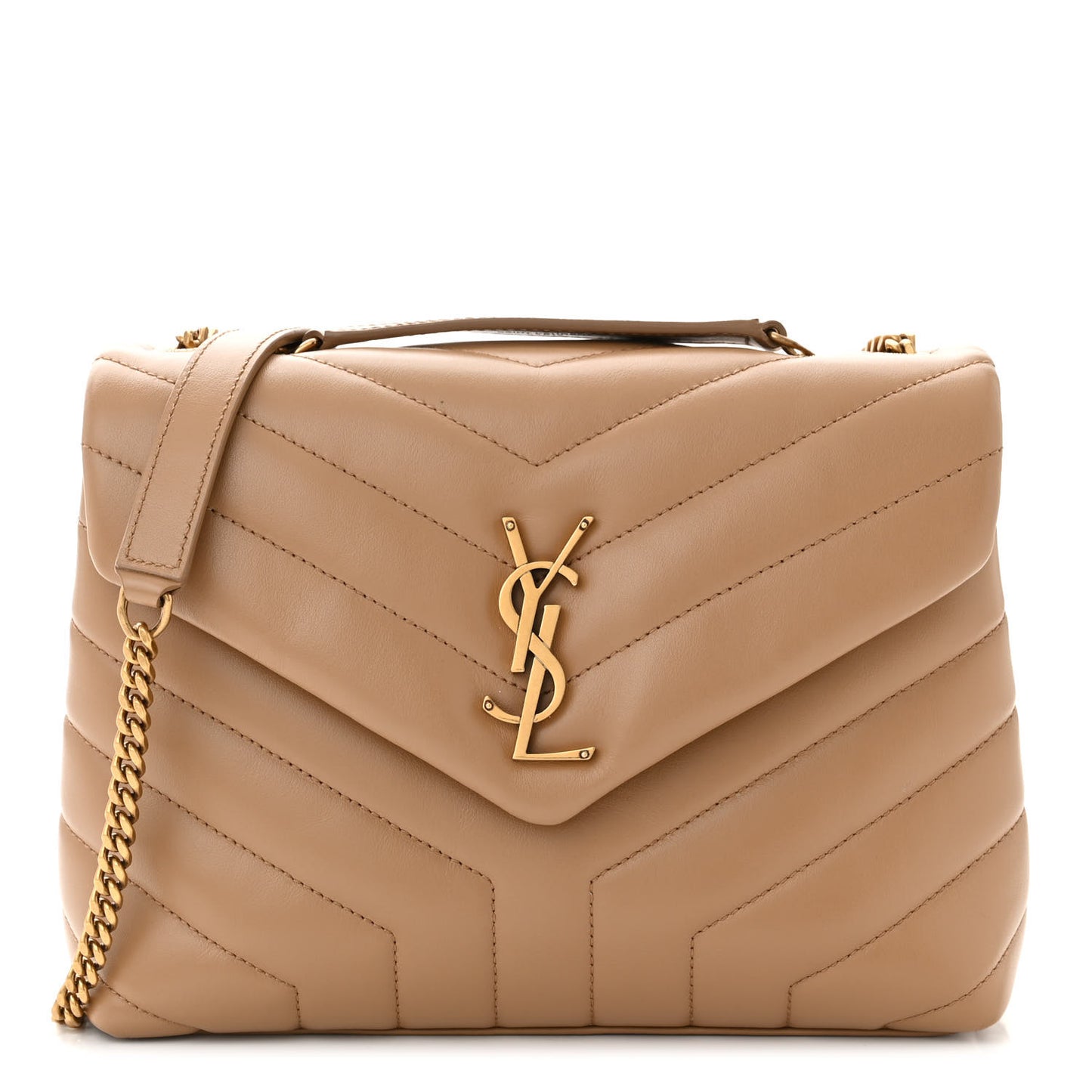 Calfskin Y Quilted Monogram Small Loulou Chain Satchel Dark Beige